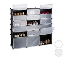 Relaxdays Scarpiera Componibile, 18 Scomparti con Ante, Scaffale Fai da Te, 36 Paia di Scarpe, Nero, HxLxP: 125x140x36 cm