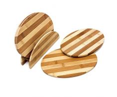 Relaxdays 10018876 Stand con Quattro Tovagliette, Legno di Bambù, 25 X 5.5 X 18.5 cm, Marrone