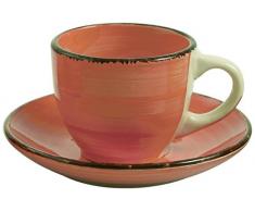 Villa dâEste Home Tivoli Baita Light Set Tazzine con Piattini, Gres Smaltato Dipinto a Mano, Rosa, 6 Pezzi