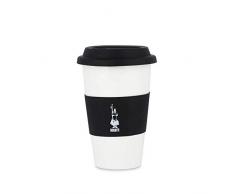 Bialetti To Go Mug da Ufficio (con Doppia Parete), Tazza in Porcellana con Coperchio e Banda in Silicone, capacità 300 ml, Black, Nero