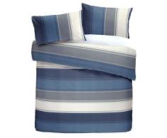 Fusion Betley Classic Wide Stripe Set Copripiumino, Poliestere, Blu, King