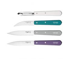 Opinel Set di coltelli 254376Â Essentials Art DecoÂ âÂ 4Â Pezzi, Acciaio Inossidabile, Argento/Viola/Turchese/Bianco, 19.5Â x 2Â x 1Â cm
