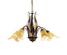 Onli 4230/5 Lampadario 5 luci in Metallo con vetri Ambra, Marrone, 75 cm