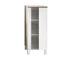 Trendteam Bagno Armadio Cassettiera Porto, 33 x 80 x 31 cm, in quercia chiara decorativa tagliata a sega, facciata bianca, molto capiente
