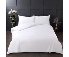 Highams - Set di biancheria da letto in 100% puro cotone con federa, tinta unita, 100% Cotone, bianco, King