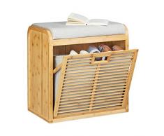 Relaxdays, Scarpiera in bambù, Panca con Imbottitura, Cassetto, 8 Paia di Scarpe, HLP 53 x 51 x 34 cm, Color Legno Naturale, 53 x 51,5 x 34 cm