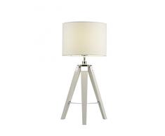 Trio Leuchten Trio 507400101 Gent Lampada da Tavolo, Legno, Tessuto Paralume Bianco E27, 60 W