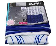 MSV, Tenda da Doccia in Poliestere, plastica e Polipropilene, 180 x 200 x 0,1 cm, incl. 12 Anelli, Blu (WeiÃ/Blau)