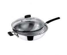 Lagostina Tempra Acciaio Wok con Coperchio in Vetro e Griglia, Ã 30 cm, Argento