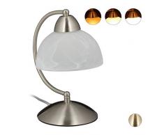 Relaxdays Lampada da Tavolo Vintage, Funzione Touch, Vetro & Ferro, Regolabile, E14, 230V, 25x15x19 cm, Argento, 1 pz