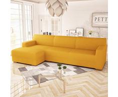 PETTI Artigiani Italiani Copridivano Angolare con Penisola Elasticizzato, Tessuto, Oro, 4 Posti Destra (300 cm)