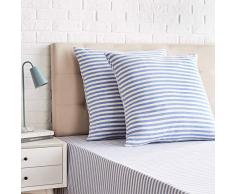 AmazonBasics - Federe in jersey, Confezione da 2, motivo a strisce - 80 x 80 cm, Blu