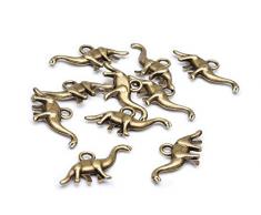 Perline Illimitato 13 x 26 mm Dinosauro Metallo Viene Fornito con lampadario Antico Ciondolo doro, 20 unitÃ