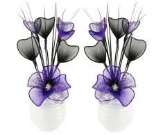 Flourish Creative Florals Coppia di Fiori Artificiali Viola e Nero in Vaso Nero, Decorazioni da Tavolo, Accessori per la casa, Regali, Ornamenti, Vetro, Purple in White Vase, 11.5 x 11 x 32 cm