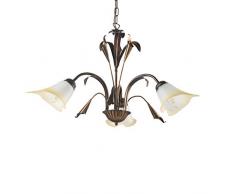 ONLI - Lampadario 3 luci in metallo marrone spennellato oro con vetri bianchi sfumati ambra