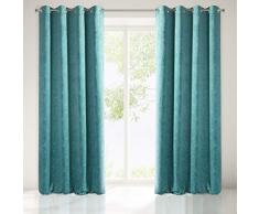 Eurofirany Tenda in Velluto Turchese con Occhielli Oscurante Motivo Piante Decorazione 110 g/m2 140 x 250 cm 1 PZ. Morbido e Glamour