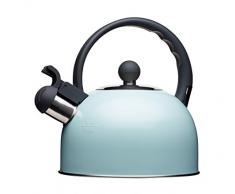 Kitchencraft Bollitore a fischio Living Nostalgia Utilizzabile con Piastre a induzione, 1,4 l, Panna Anticata, Metallo, Light Blue, 18 x 21.5 x 21 cm