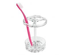 iDesign Organizer bagno con 3 vani, Grande porta spazzolino elettrico e manuale, Portaspazzolino in plastica anche per pennelli trucco, trasparente