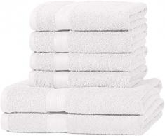 AmazonBasics - Set di 2 asciugamani da bagno e 4 asciugamani per le mani che non sbiadiscono, colore Bianco Candido