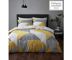 Catherine Lansfield Larsson Geo Copripiumino, Poliestere, ocra, Set piumone 1 Piazza