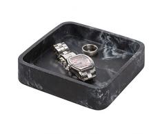 iDesign Vassoio organizer multiuso, Piccolo contenitore cosmetici in resina stile marmo per lâarea lavandino, Contenitore portachiavi e portaoggetti quadrato, nero