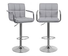 SONGMICS 2 x Sgabelli da Bar Cucina in Similpelle Regolabile Girevole con Schienale Gris LJB93G