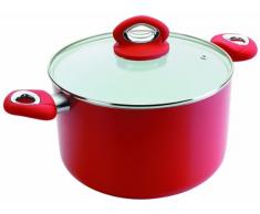 IBILI 418324 - Pentola in Ceramica con Coperchio, Manico ricoperto di bachelite, Adatta per fornelli a induzione e in vetroceramica, Diametro 24 cm, Altezza 14,5 cm, Colore Rosso/Bianco