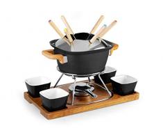 H&H Fonduta Set 15 Pezzi, per 6 Persone, con 4 Ciotole in Ceramica, Nero