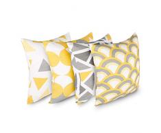 Penguin Home 3434 Copricuscino Decorativo in 100% Cotone, Double Face, con Cerniera Invisibile, 45 x 45 x 18 cm (Set da 4, Colore Giallo/Grigio), 45 x 45 x 1 cm, 45 X45 X1 cm