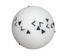 ONLI Plafoniera in Vetro Bianco Satinato con Motivo Geometrico Colore Nero. Diametro 25cm, 25 cm