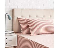 AmazonBasics - Federe in jersey, Confezione da 2, motivo a strisce - 50 x 80 cm, Rosso chiaro