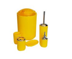 Stella, Set di 6 Pezzi di Accessori da Bagno, Cestino per lâimmondizia, Dispenser, Porta Sapone, Bicchiere, portaspazzolino, scopino (Giallo)