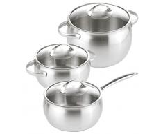KUHN RIKON Daily 37249 - Set di 3 pentole in Acciaio con Coperchio in Vetro e Design Moderno, 1,8 l, 3,3 l, 7,6 l