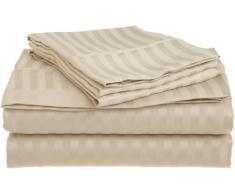 Superior - Set di lenzuola, 152 x 203 cm, a righe, serie 1500, con tasche profonde, /estremamente morbide e righe resistenti alle grinze, 100% microfibra spazzolata, marrone chiaro, 4 pezzi