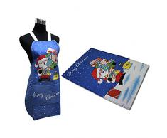 Westward Ho! 4083FCB Grembiule e Set di Asciugamani per Cucina a Motivo Natalizio, Cotone, Blu