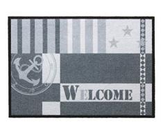 Zerbino Metropolitan con Scritta Welcome, con Ancora e Stelle, Marittimo, 50x70 cm, Grigio