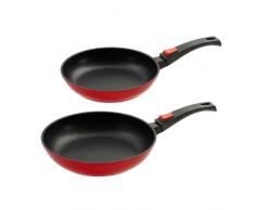 King P2511R - Set di 2 padelle in alluminio pressofuso, con strato Greblon C3+, da 24 - 28 cm circa, colore: Rosso