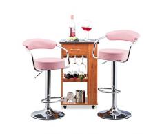 Relaxdays 10022910_52 Set 2 Sgabelli a Bar Altezza Regolabile Girevoli con Schienale in Metallo HxLxP: 106 x 52 x 50 cm Rosa