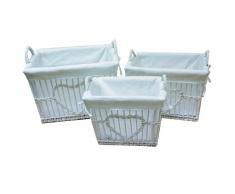 Tessuto Aperto JVL Vimini Foderato cestini di immagazzinaggio decoractive, Set di 3, Bianco a Forma di Cuore