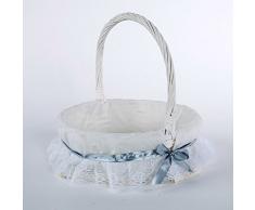 DiKasa Home Cesto Nascita Porta Bomboniere Foderato, Vimini, Bianco, 35x35x35 cm