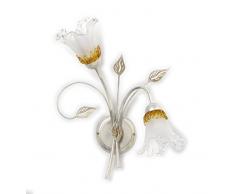 ONLI - applique da parete 2 luci in metallo bianco e argento con sfumature oro. Vetri a forma di calla. 2 x E14