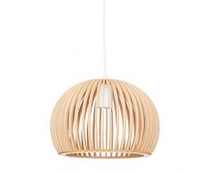 Relaxdays 10022842 Lampadario da Soffitto Sferico, Lampada a Sospensione in Legno E27 da Interno HxLxP: 129 x 30 x 30 cm Beige/bianco