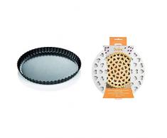Tescoma 623115 Delicia Stampo Crostata con Fondo Removibile, Diametro 28 & Decora 0215801 Griglia Tagliapasta per Crostate Cuori, Bianco