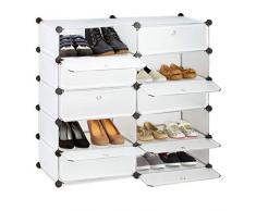 Relaxdays 10021978_50 Armadio Scarpiera, 10 Scomparti, Sistema a Incastro, Plastica, HxLxP 90 x 94 x 37 cm ca, Trasparente, 43 x 43 x 1.1 cm