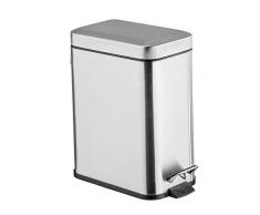 Wenko 22159100 Square - Pattumiera a pedale acciaio inossidabile/Plastica Opaca/Argento, 28 x 28 x 13 cm, 5 L