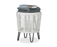 Relaxdays 10021509_49 Sgabello in Rattan Rotondo Pouf da Ingresso Poggiapiedi a 4 Gambe Bianco