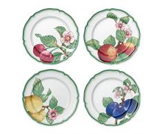 Villeroy & Boch French Garden Modern Fruits Set da 4 Piatti Pianni, 26 cm, Porcellana, Bianco/Multicolore