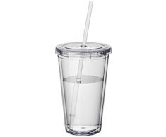 plastica bicchieri a doppia parete tazza coperchio con cannuccia Smoothie succo caffÃ¨ ghiacciato (White)