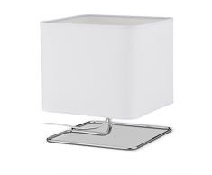 Relaxdays 10021778 Lampada da Tavolo, Comodino, Paralume in Tessuto e Struttura in Metallo, HxLxP: 28,5 x 24,5 x 24 cm, Bianco