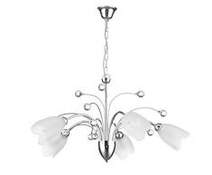 ONLI Zampillo- Lampadario 5 Luci cromo con Puntali in Cristallo e Vetri Satinati, Bianco, metallo;vetro;cristallo